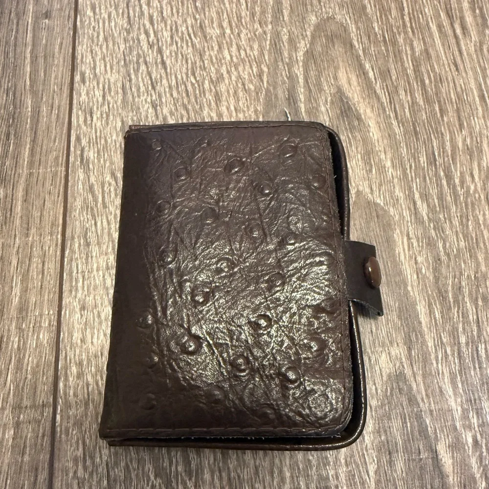 Vintage Brown Ostrich Leather Small Button Snap Clasp Wallet